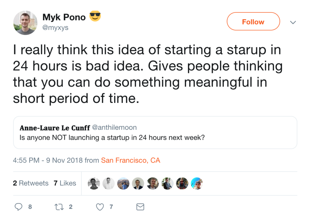 critical tweet about the 24hrstartup challenge